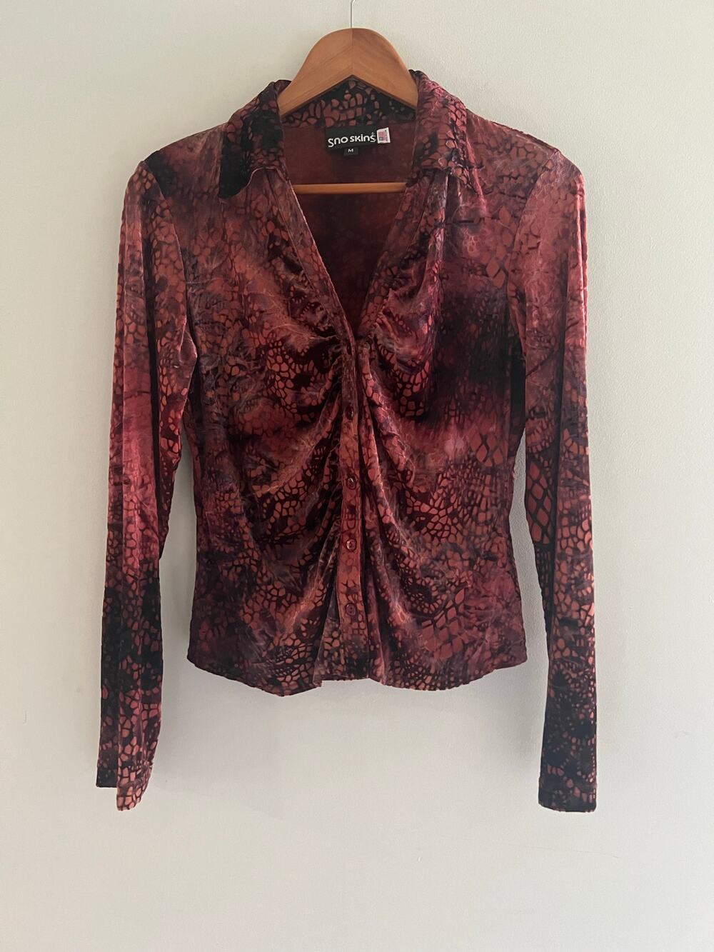 Sno Skins Y2K Button Down Top Wearable Art Abstract Red Size Medium JL